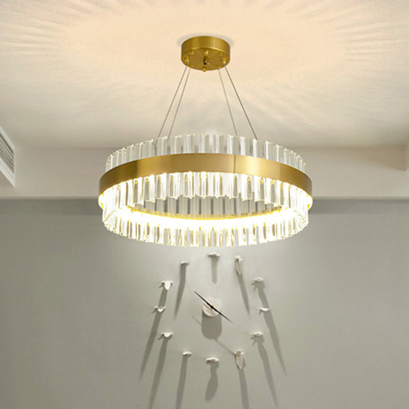 Circular Chandelier Light Postmodern Crystal Rod Gold LED Hanging Ceiling Light, 16"/19.5"/23.5" Wide