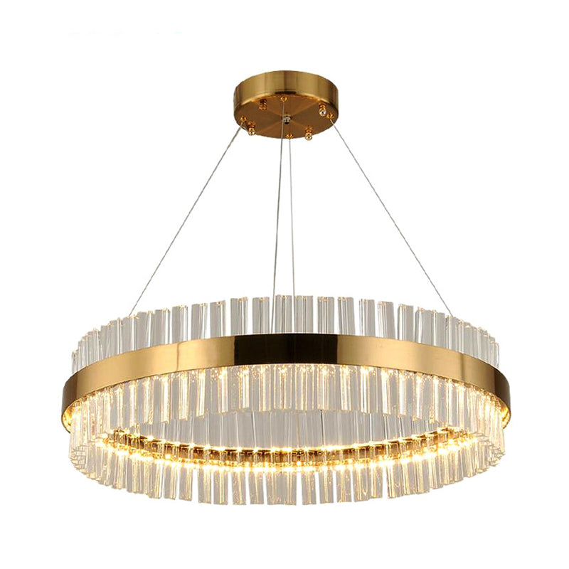 Circular Chandelier Light Postmodern Crystal Rod Gold LED Hanging Ceiling Light, 16"/19.5"/23.5" Wide
