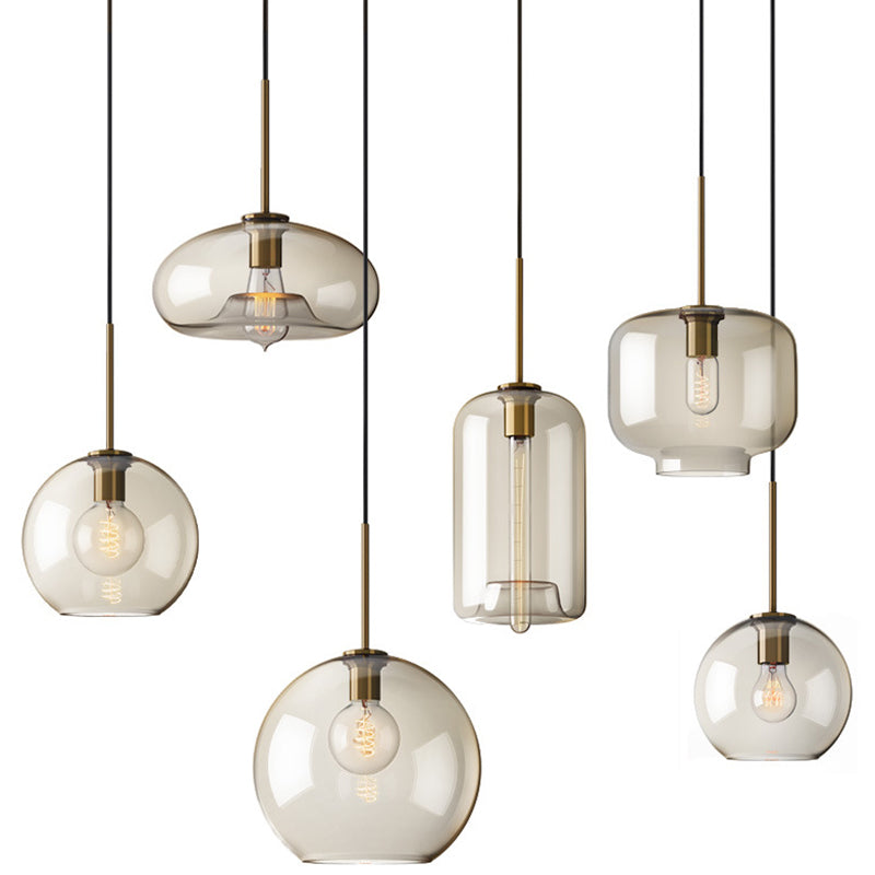 Cognac Glass Pendant Light Modern Minimalist 1-Light Pendant Lighting For Dining Room Table