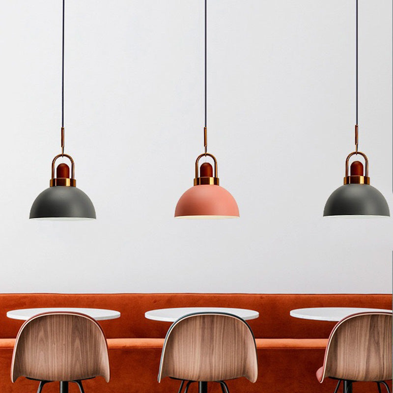 1-Light Bowl Pendant Lamp Nordic Macarons Style Metal Restaurant Hanging Lamp