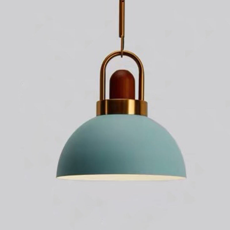 1-Light Bowl Pendant Lamp Nordic Macarons Style Metal Restaurant Hanging Lamp