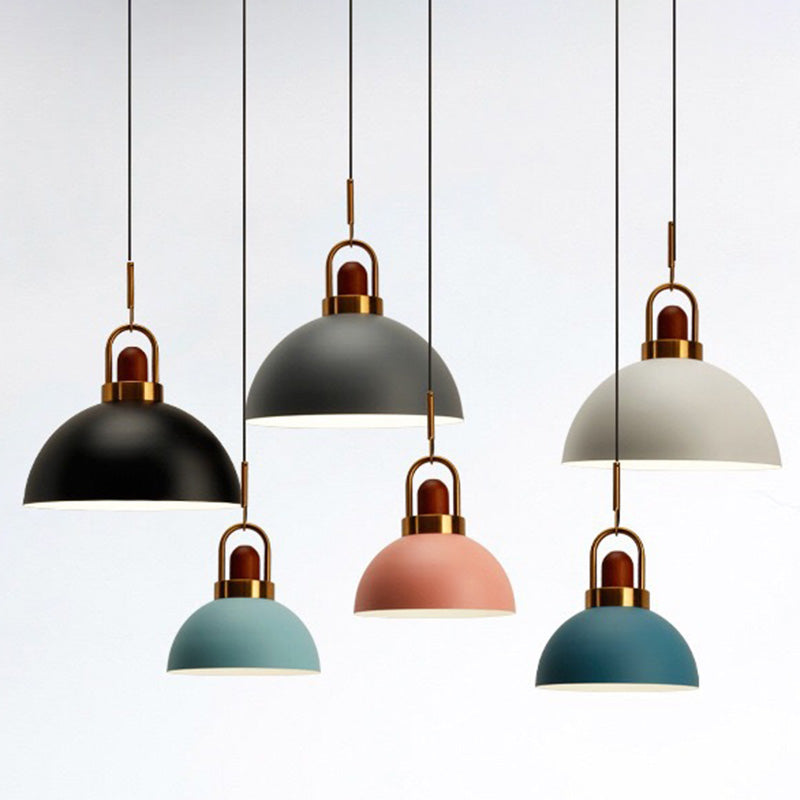 1-Light Bowl Pendant Lamp Nordic Macarons Style Metal Restaurant Hanging Lamp