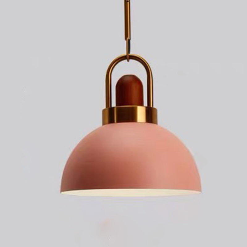 1-Light Bowl Pendant Lamp Nordic Macarons Style Metal Restaurant Hanging Lamp