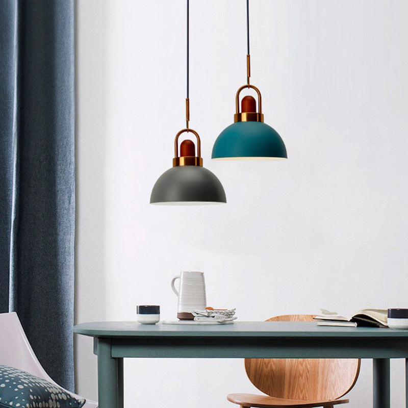 1-Light Bowl Pendant Lamp Nordic Macarons Style Metal Restaurant Hanging Lamp