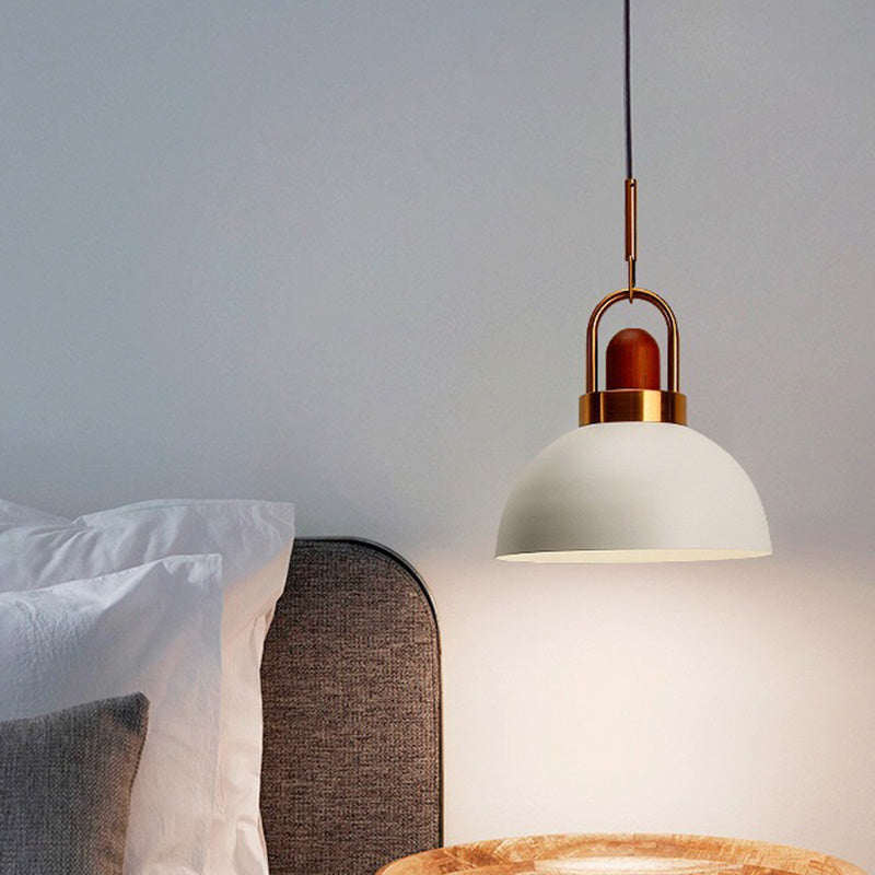 1-Light Bowl Pendant Lamp Nordic Macarons Style Metal Restaurant Hanging Lamp