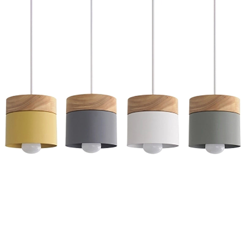 Modern Minimalist Wooden Top Pendant Light Metal Macarons 1-Light Pendant Lighting