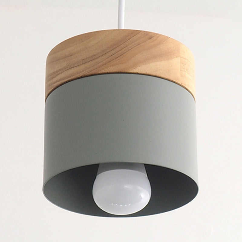 Modern Minimalist Wooden Top Pendant Light Metal Macarons 1-Light Pendant Lighting