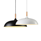 Dome Dining Room Drop Pendant Modern Style Metal 1 Light Hanging Ceiling Light with Wooden Top
