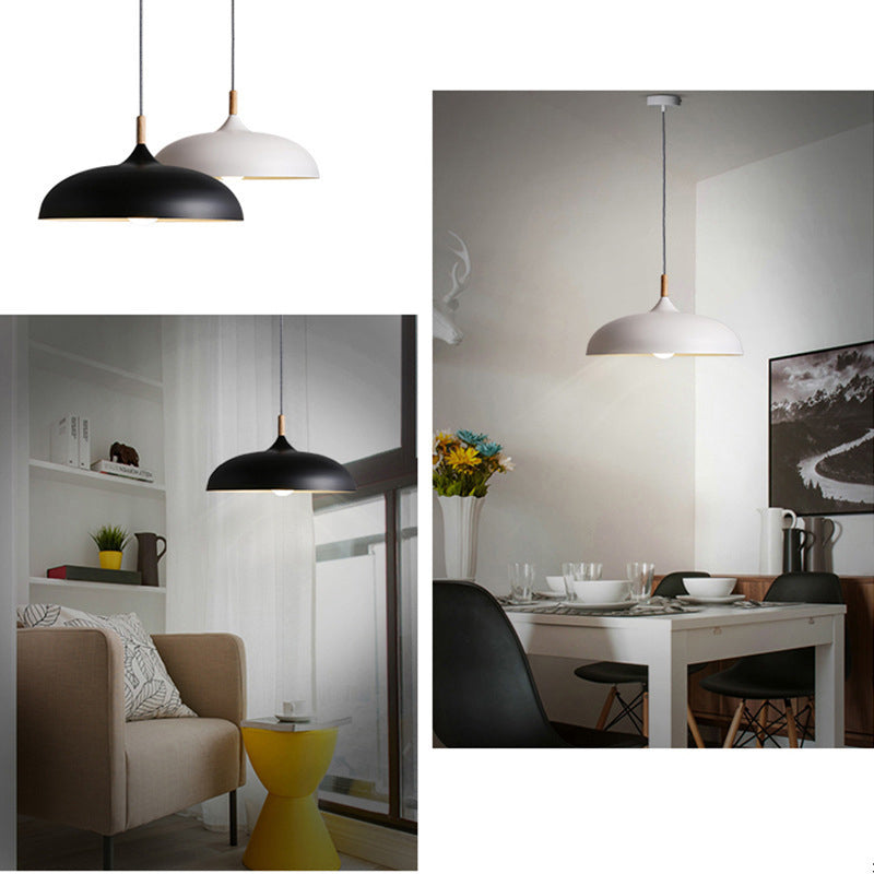 Dome Dining Room Drop Pendant Modern Style Metal 1 Light Hanging Ceiling Light with Wooden Top