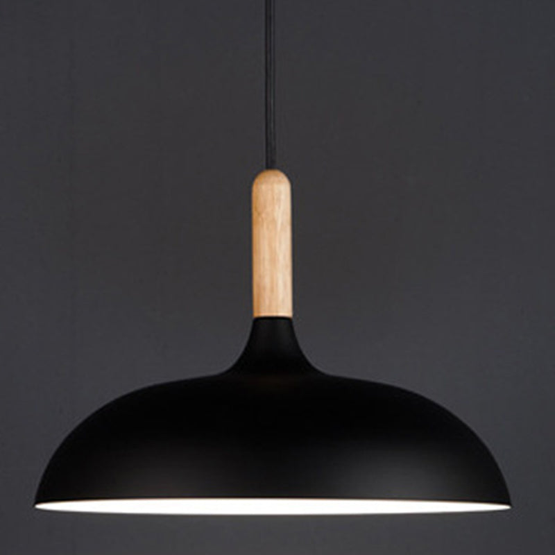 Dome Dining Room Drop Pendant Modern Style Metal 1 Light Hanging Ceiling Light with Wooden Top