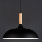 Dome Dining Room Drop Pendant Modern Style Metal 1 Light Hanging Ceiling Light with Wooden Top