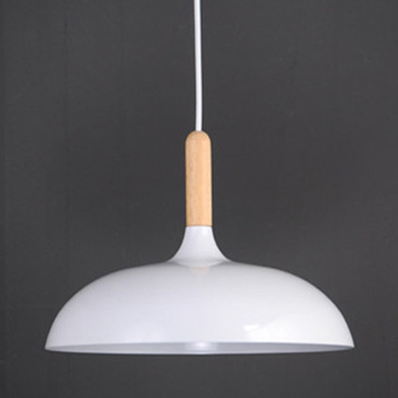 Dome Dining Room Drop Pendant Modern Style Metal 1 Light Hanging Ceiling Light with Wooden Top