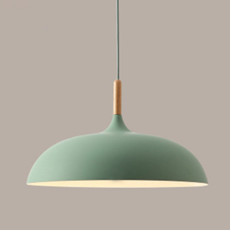 Dome Dining Room Drop Pendant Modern Style Metal 1 Light Hanging Ceiling Light with Wooden Top