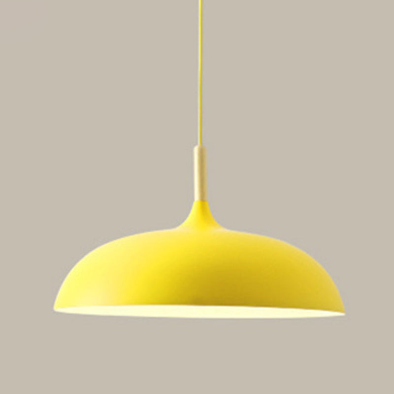 Dome Dining Room Drop Pendant Modern Style Metal 1 Light Hanging Ceiling Light with Wooden Top