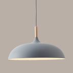 Dome Dining Room Drop Pendant Modern Style Metal 1 Light Hanging Ceiling Light with Wooden Top