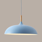 Dome Dining Room Drop Pendant Modern Style Metal 1 Light Hanging Ceiling Light with Wooden Top