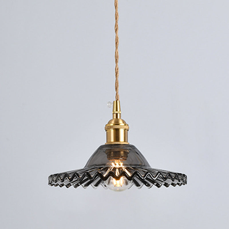 Vintage Industrial Scalloped Edge Pendant Light 1 Light Glass Hanging Light for Living Room