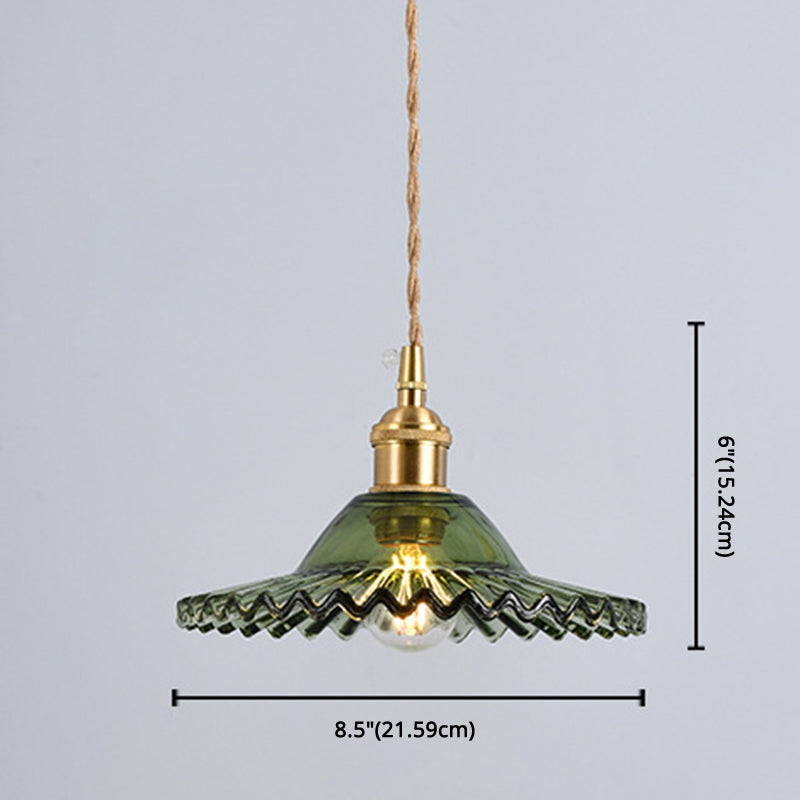 Vintage Industrial Scalloped Edge Pendant Light 1 Light Glass Hanging Light for Living Room