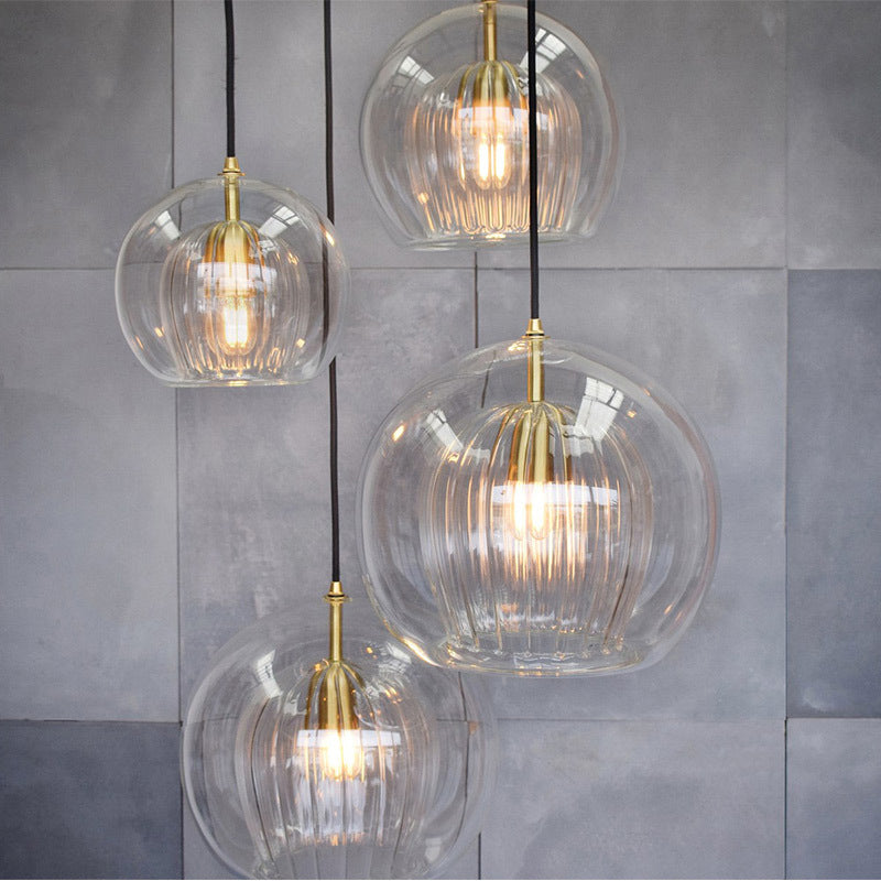 1 Light Globe Pendant Lamp Modern Clear Double Glass Hanging Lamp for Living Room