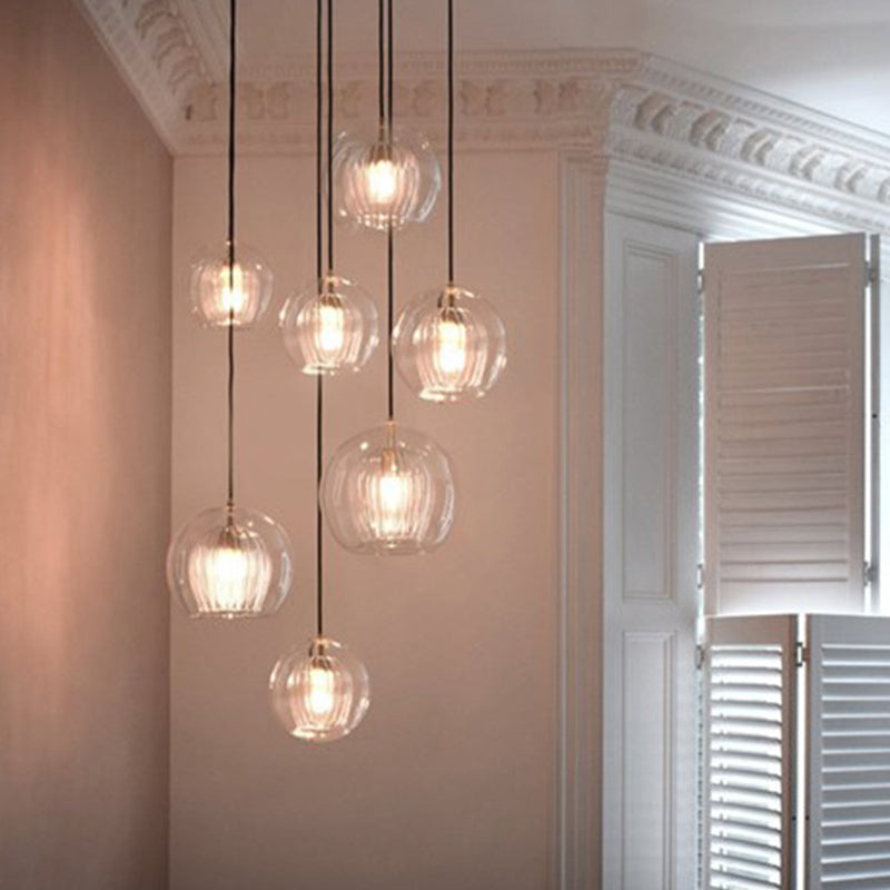 1 Light Globe Pendant Lamp Modern Clear Double Glass Hanging Lamp for Living Room