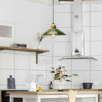 Enamel Green Shaded Suspension Lamp Retro Metal 1-Light Cafe Hanging Light Fixture