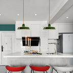 Enamel Green Shaded Suspension Lamp Retro Metal 1-Light Cafe Hanging Light Fixture