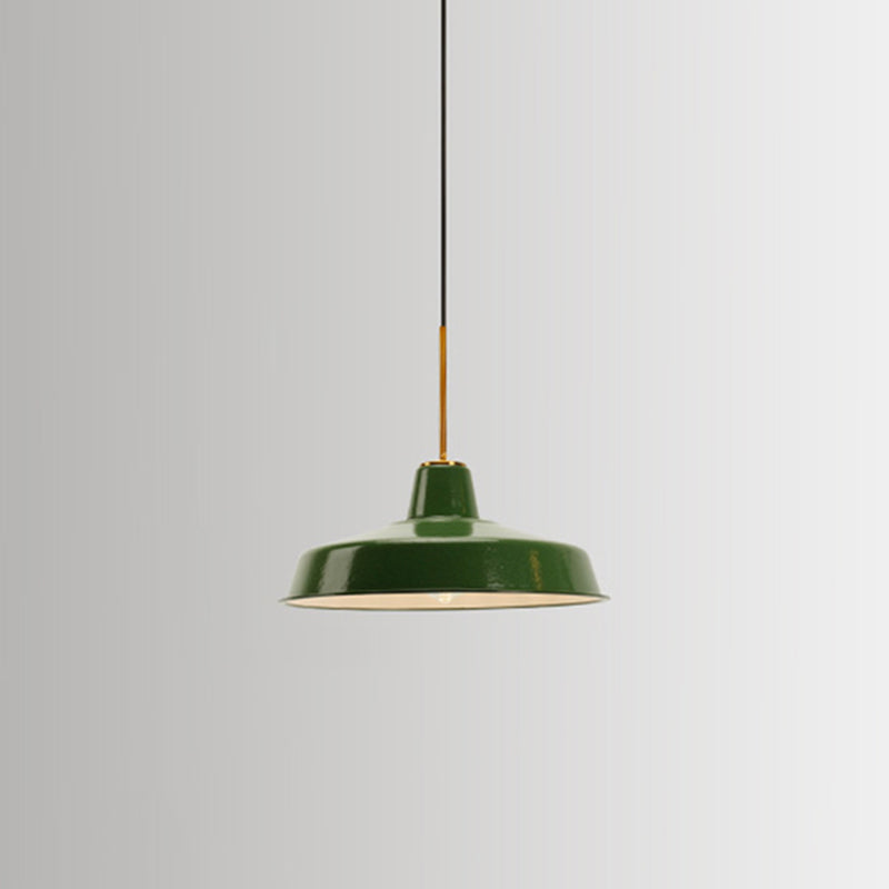 Enamel Green Shaded Suspension Lamp Retro Metal 1-Light Cafe Hanging Light Fixture