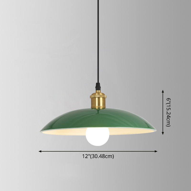 Enamel Green Shaded Suspension Lamp Retro Metal 1-Light Cafe Hanging Light Fixture