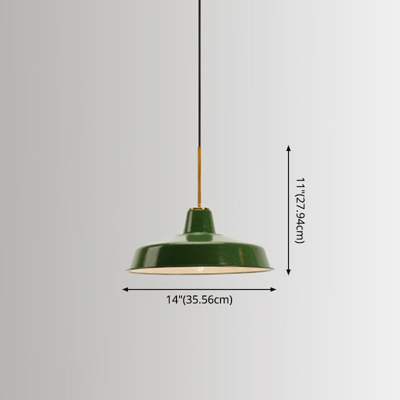 Enamel Green Shaded Suspension Lamp Retro Metal 1-Light Cafe Hanging Light Fixture