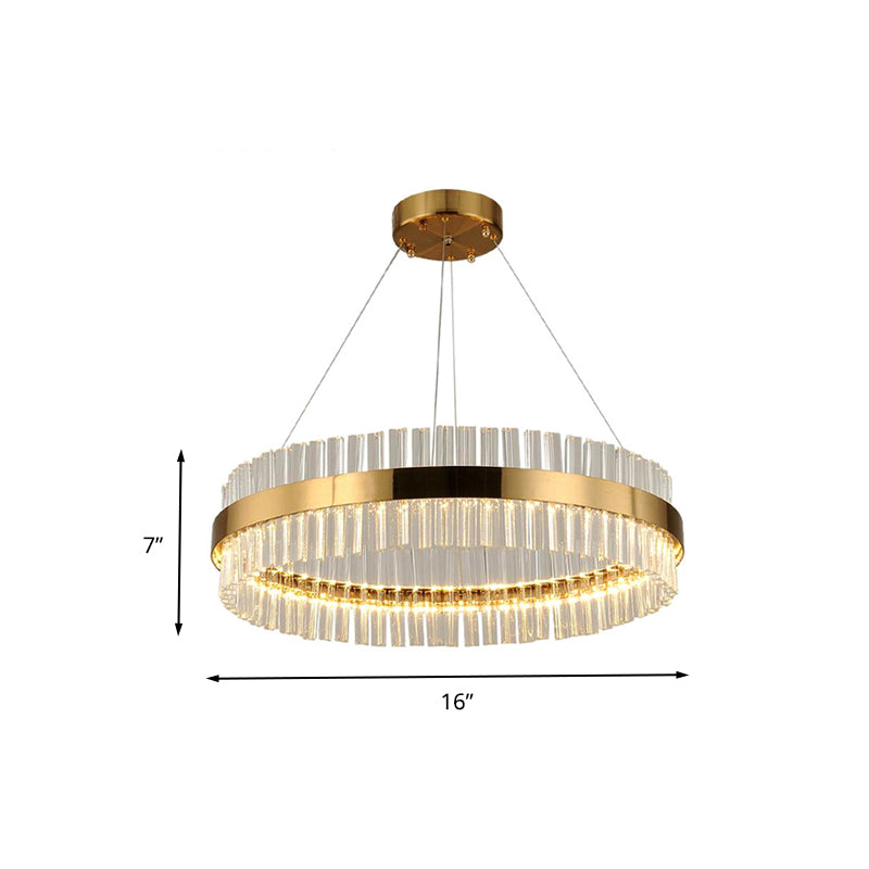 Circular Chandelier Light Postmodern Crystal Rod Gold LED Hanging Ceiling Light, 16"/19.5"/23.5" Wide