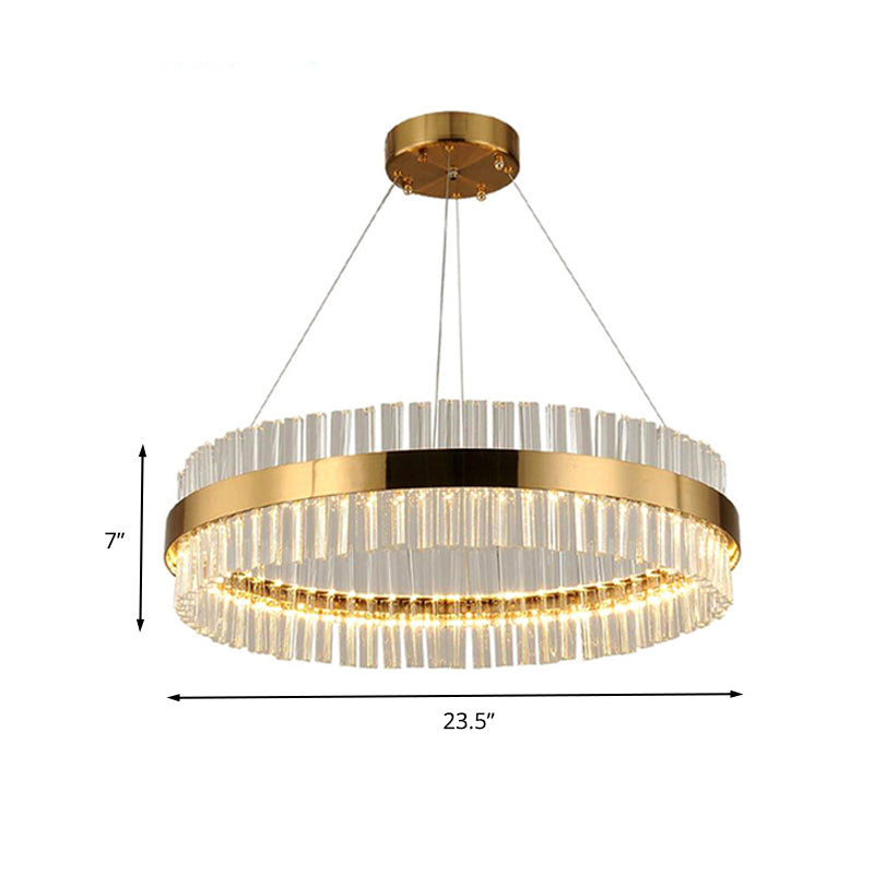 Circular Chandelier Light Postmodern Crystal Rod Gold LED Hanging Ceiling Light, 16"/19.5"/23.5" Wide