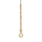 Spherical Bead Wood Hanging Lamp Lodge Style 1 Light Bedside Pendant Lighting with Bare Bulb, 12.5"/14" Height