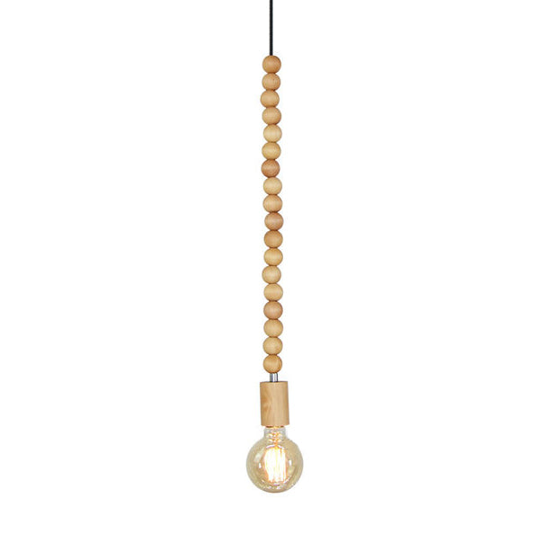 Spherical Bead Wood Hanging Lamp Lodge Style 1 Light Bedside Pendant Lighting with Bare Bulb, 12.5"/14" Height