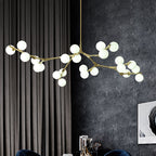 Tree Branch Suspension Light Minimalistic Metal Dining Room Chandelier with Ball White Glass Shade