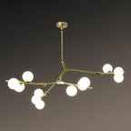 Tree Branch Suspension Light Minimalistic Metal Dining Room Chandelier with Ball White Glass Shade