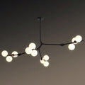 Tree Branch Suspension Light Minimalistic Metal Dining Room Chandelier with Ball White Glass Shade