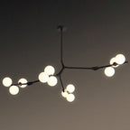 Tree Branch Suspension Light Minimalistic Metal Dining Room Chandelier with Ball White Glass Shade