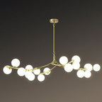 Tree Branch Suspension Light Minimalistic Metal Dining Room Chandelier with Ball White Glass Shade