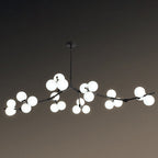 Tree Branch Suspension Light Minimalistic Metal Dining Room Chandelier with Ball White Glass Shade