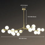 Tree Branch Suspension Light Minimalistic Metal Dining Room Chandelier with Ball White Glass Shade