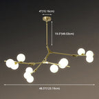 Tree Branch Suspension Light Minimalistic Metal Dining Room Chandelier with Ball White Glass Shade