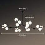 Tree Branch Suspension Light Minimalistic Metal Dining Room Chandelier with Ball White Glass Shade
