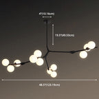Tree Branch Suspension Light Minimalistic Metal Dining Room Chandelier with Ball White Glass Shade