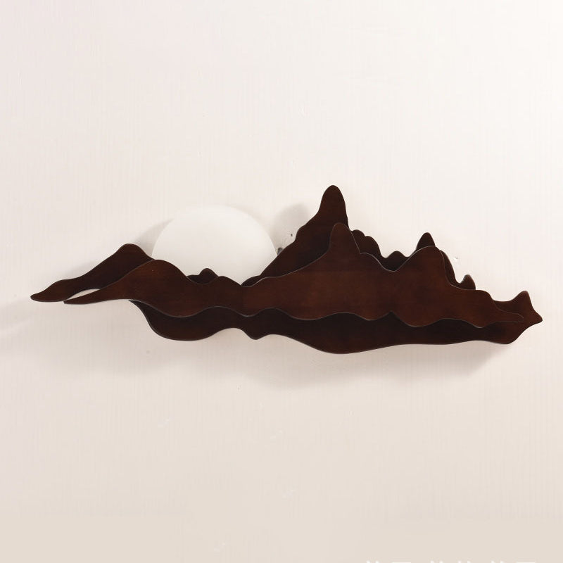 Chinese Style Wooden Wall Lighting Ideas Mountain and Moon Shape Sconce Light Fixture for Living Room