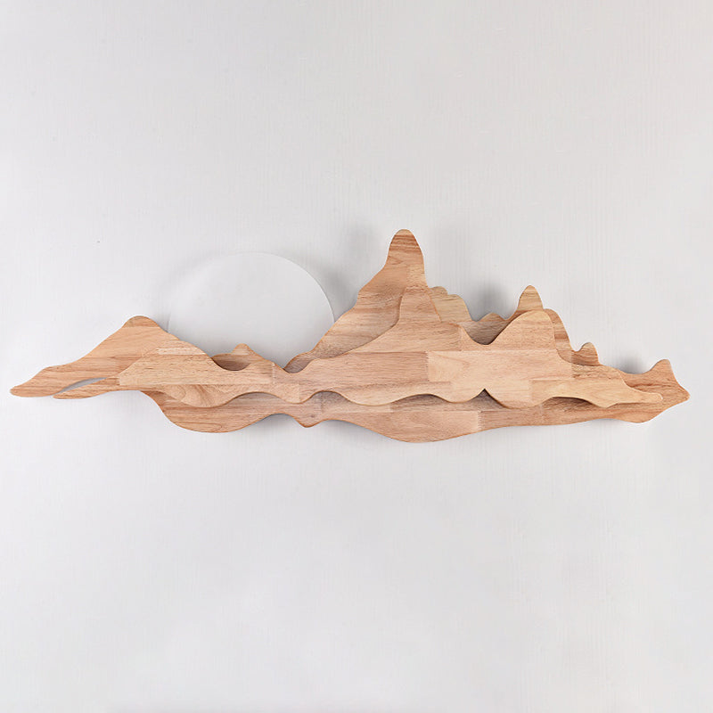 Chinese Style Wooden Wall Lighting Ideas Mountain and Moon Shape Sconce Light Fixture for Living Room