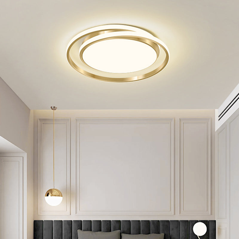 Simple Style Round Ceiling Lamp Acrylic LED Bedroom Flush Mount Light Fixture in Brushed Gold