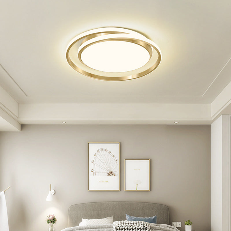Simple Style Round Ceiling Lamp Acrylic LED Bedroom Flush Mount Light Fixture in Brushed Gold