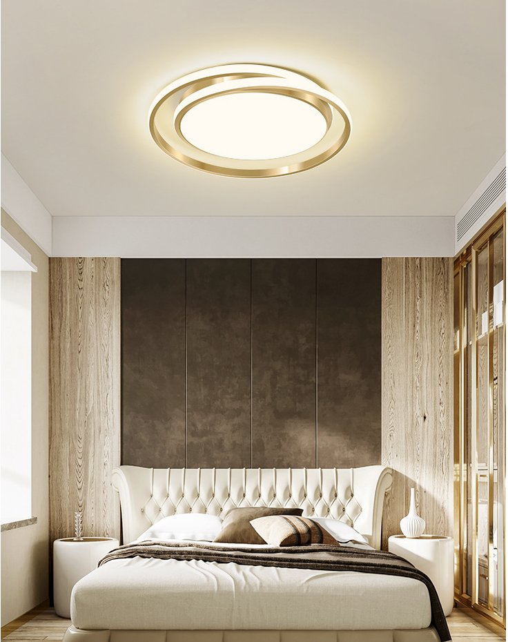 Simple Style Round Ceiling Lamp Acrylic LED Bedroom Flush Mount Light Fixture in Brushed Gold