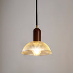 1 Light Bowl Hanging Light Fixtures Vintage Ribbed Glass Ceiling Light for Restaurant