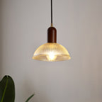 1 Light Bowl Hanging Light Fixtures Vintage Ribbed Glass Ceiling Light for Restaurant